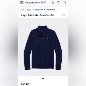 Vineyard Vines Kids Half-Zip Sweatshirt in Navy Blue Large (16) NWOT